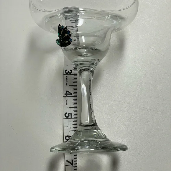 Hand crafted margarita glass vintage jewelry embellished floral crystal blue - Picture 5 of 5